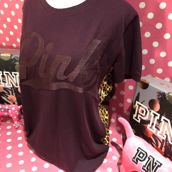 NWT VS PINK maroon leopard Campus Tee - Picture 4 of 5